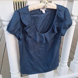 Vintage Top Ruffle Neckline Cap Sleeves Dark Blue looks more Teal in real life